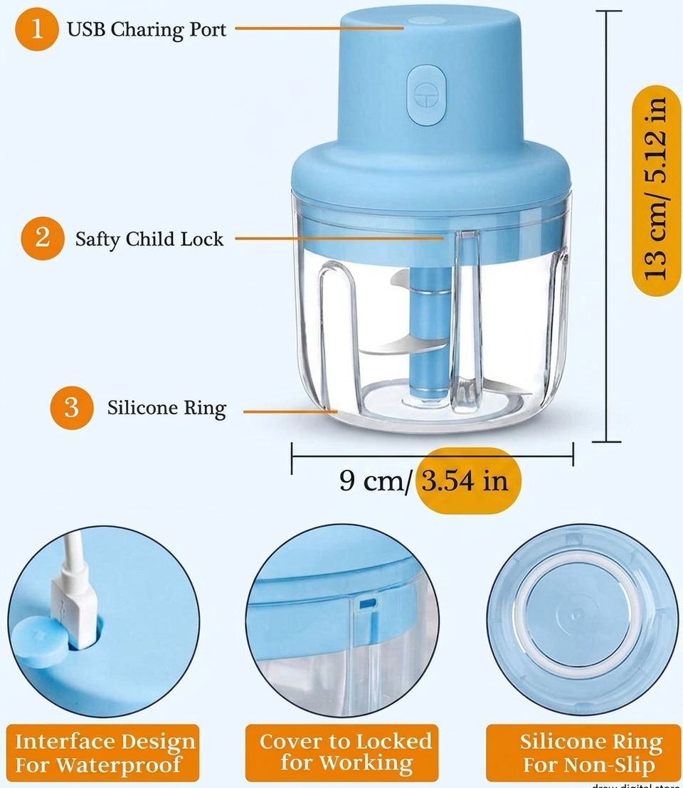 Drew™ QuickChop Wireless Electric Chopper – Onion, Garlic & Masala in Seconds