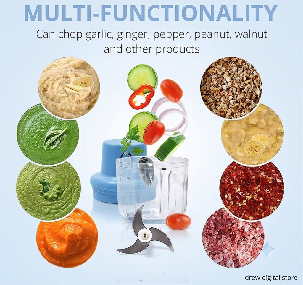 Drew™ QuickChop Wireless Electric Chopper – Onion, Garlic & Masala in Seconds