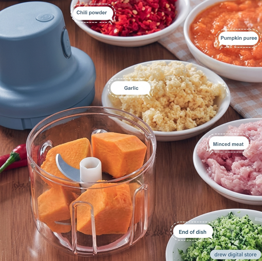 Drew™ QuickChop Wireless Electric Chopper – Onion, Garlic & Masala in Seconds